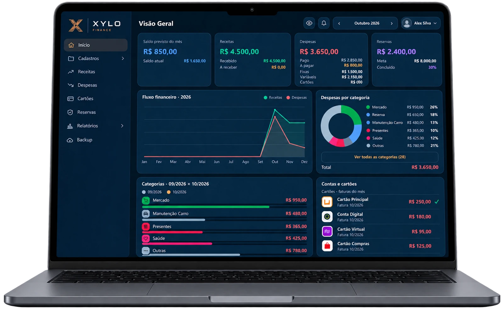 Xylo Finance aberto em um notebook